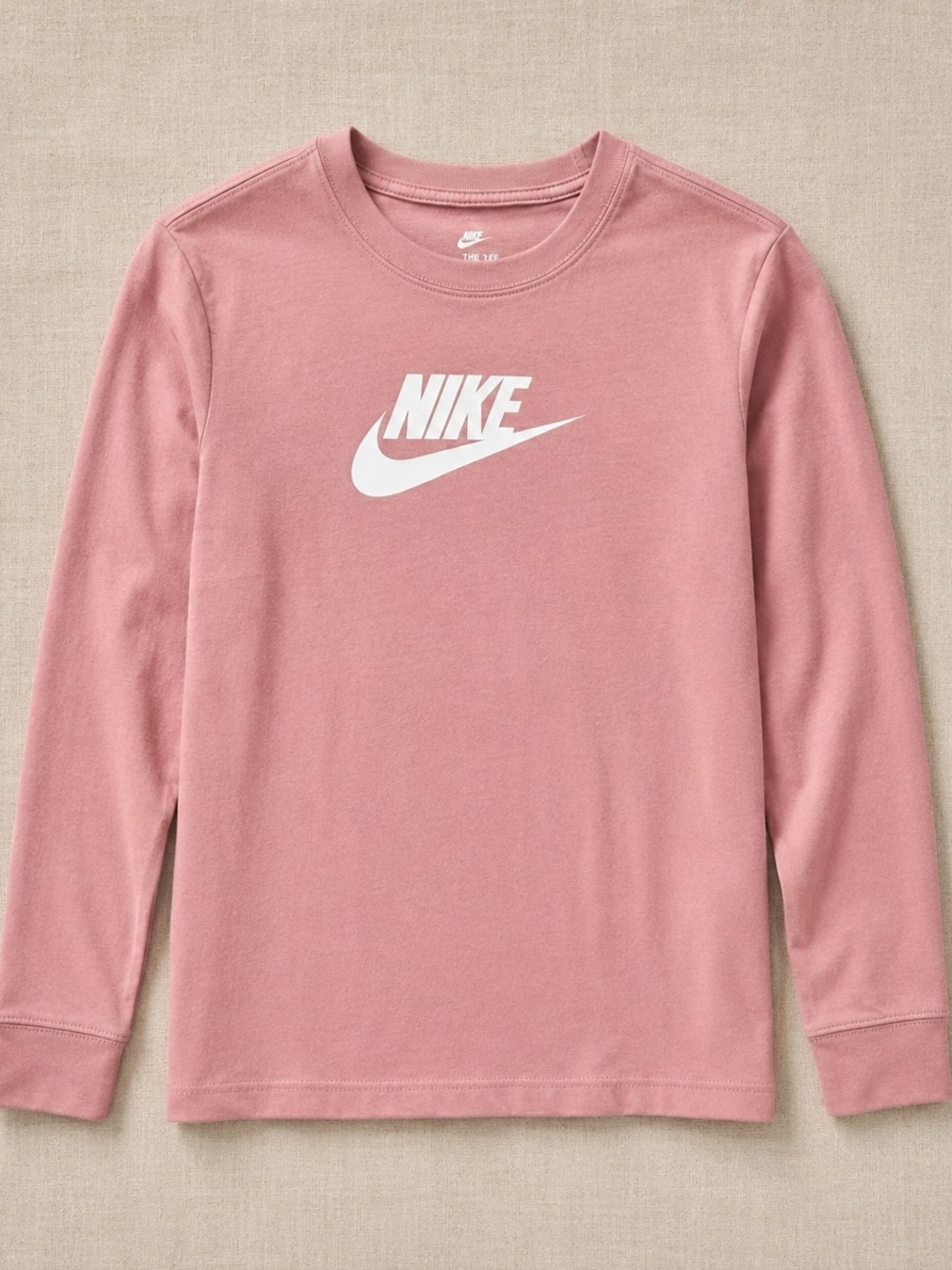 Nike Girls Pink Long Sleeve Logo Tee Loose Fit Size Large Cotton